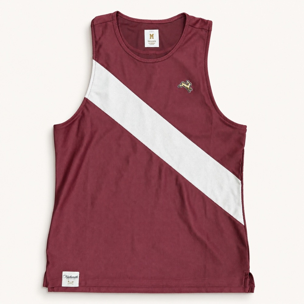 Tracksmith Women Medium Singlet Van Cortlandt Mesh Running Tank Maroon White